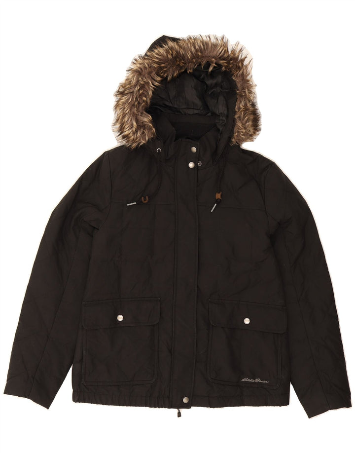 EDDIE BAUER Womens Hooded Windbreaker Jacket UK 14 Medium Black Polyester Vintage Eddie Bauer and Second-Hand Eddie Bauer from Messina Hembry 