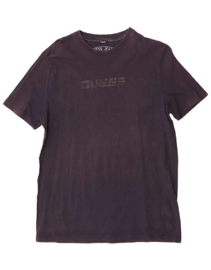 Guess Mens Regular Graphic T-Shirt Top Large Navy Blue Cotton