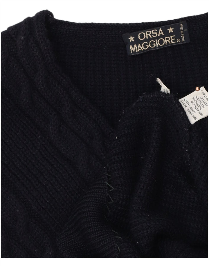 Vintage Mens V-Neck Jumper Sweater XL Navy Blue Wool