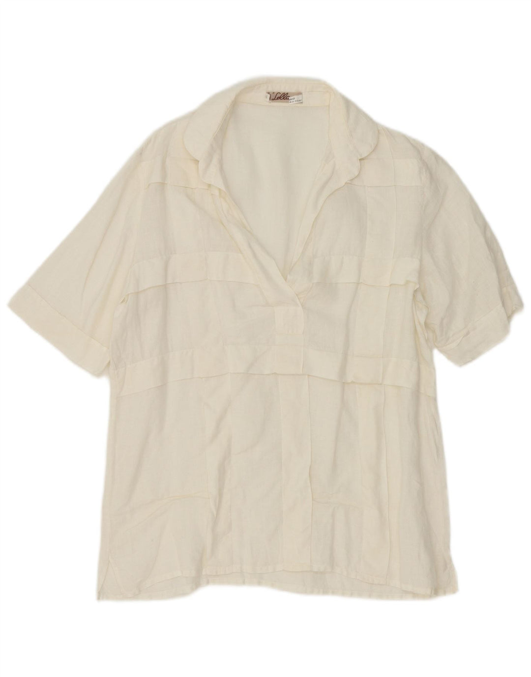 vintage Femme Manches Courtes Pull Chemise IT 44 Lin Blanc Moyen