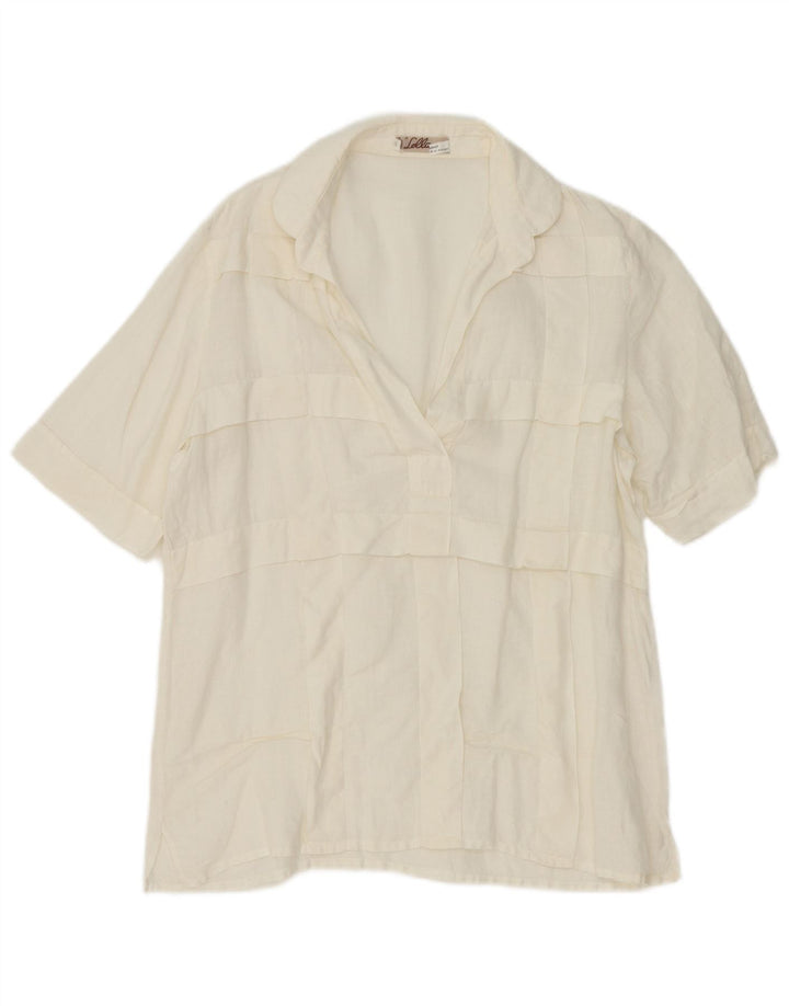 vintage Femme Manches Courtes Pull Chemise IT 44 Lin Blanc Moyen