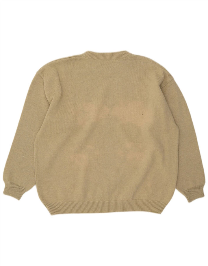 Vintage Mens Crew Neck Jumper Sweater IT 52 Large Beige Wool
