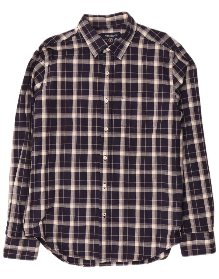 American Eagle Mens Shirt Medium Navy Blue Check Cotton