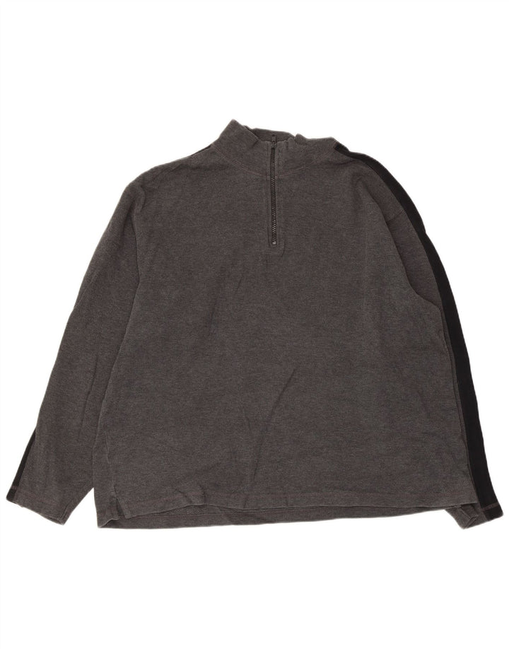 EDDIE BAUER Mens Zip Neck Sweatshirt Jumper Large Grey Colourblock Cotton