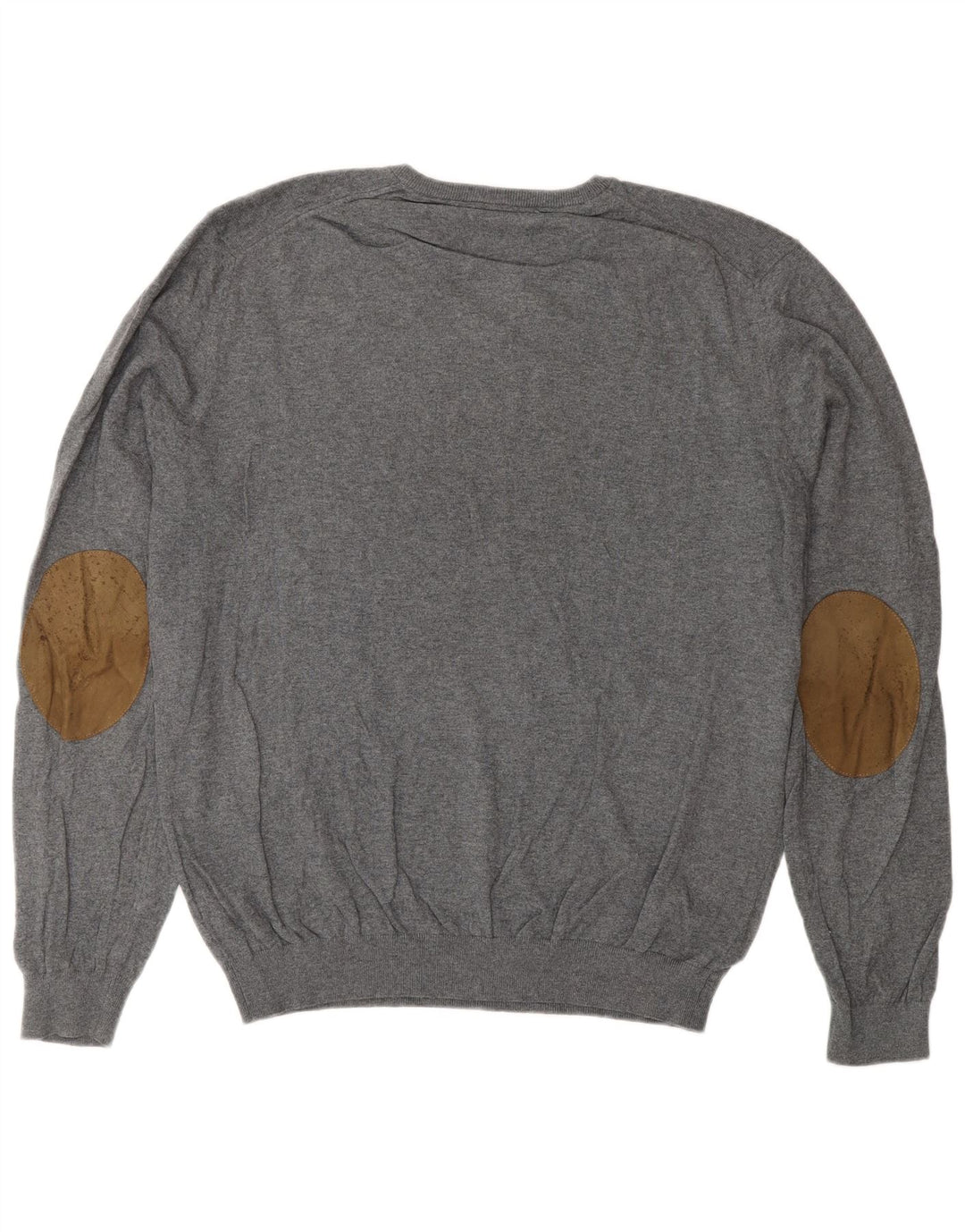 Massimo Dutti Mens V-Neck Jumper Sweater XL Grey Cotton