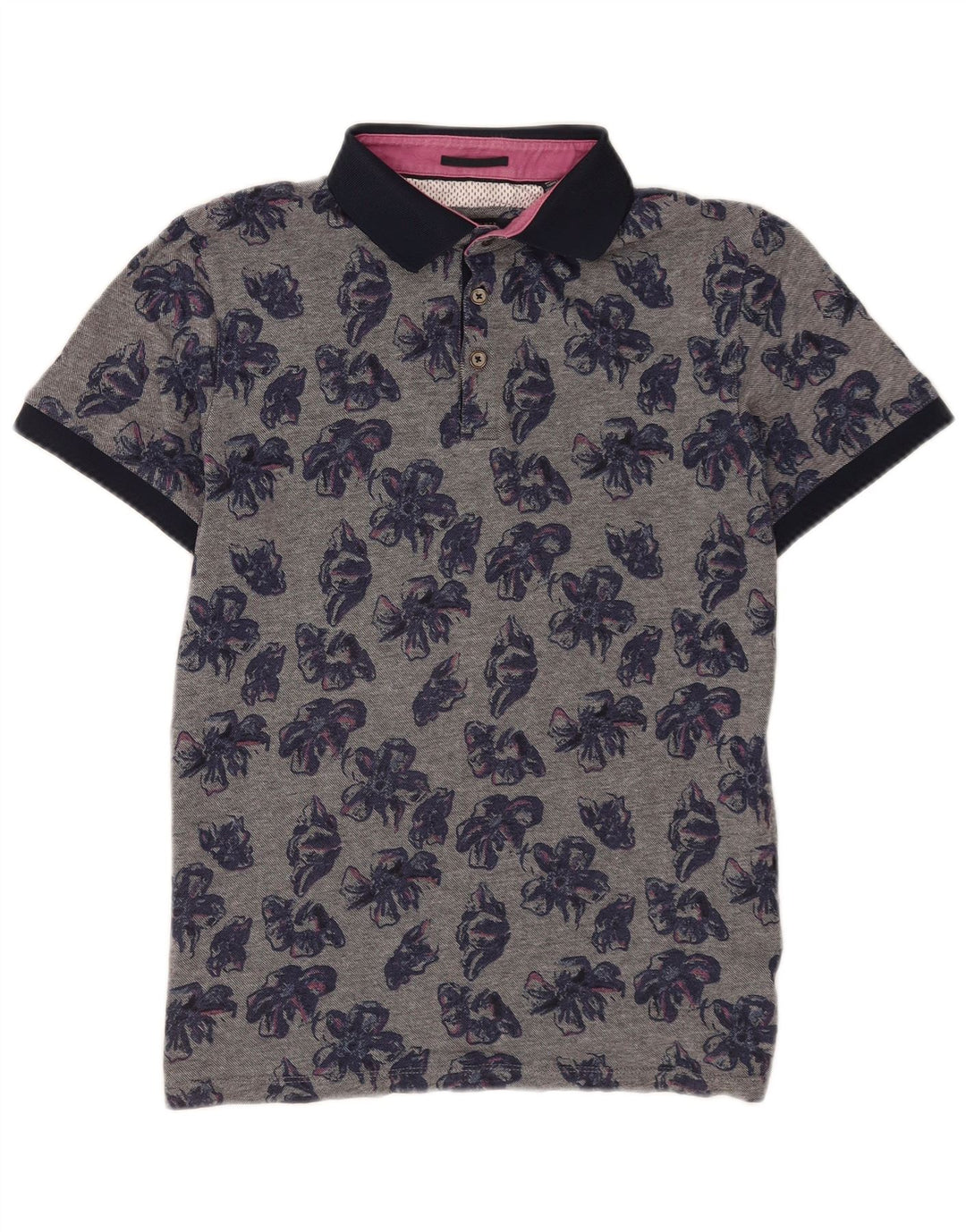 Ted Baker Mens Polo Shirt Size 4 Large Grey Floral Cotton
