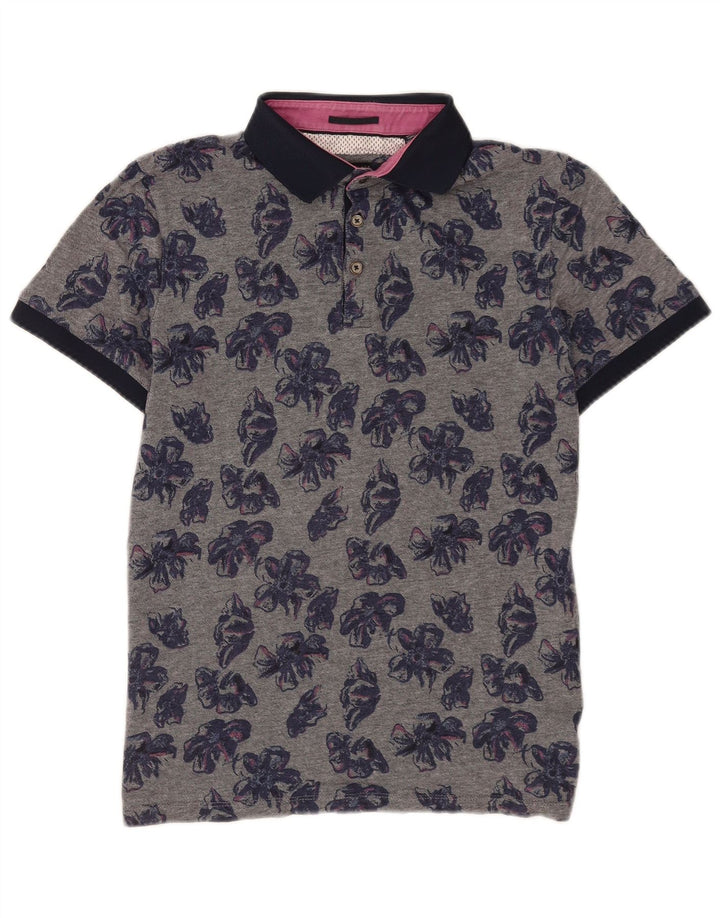 Ted Baker Mens Polo Shirt Size 4 Large Grey Floral Cotton