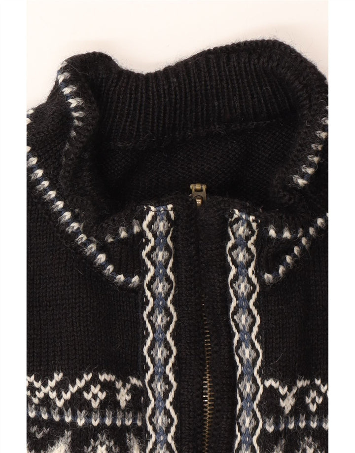 VINTAGE Herre cardigan sweater Large Black Fair Isle