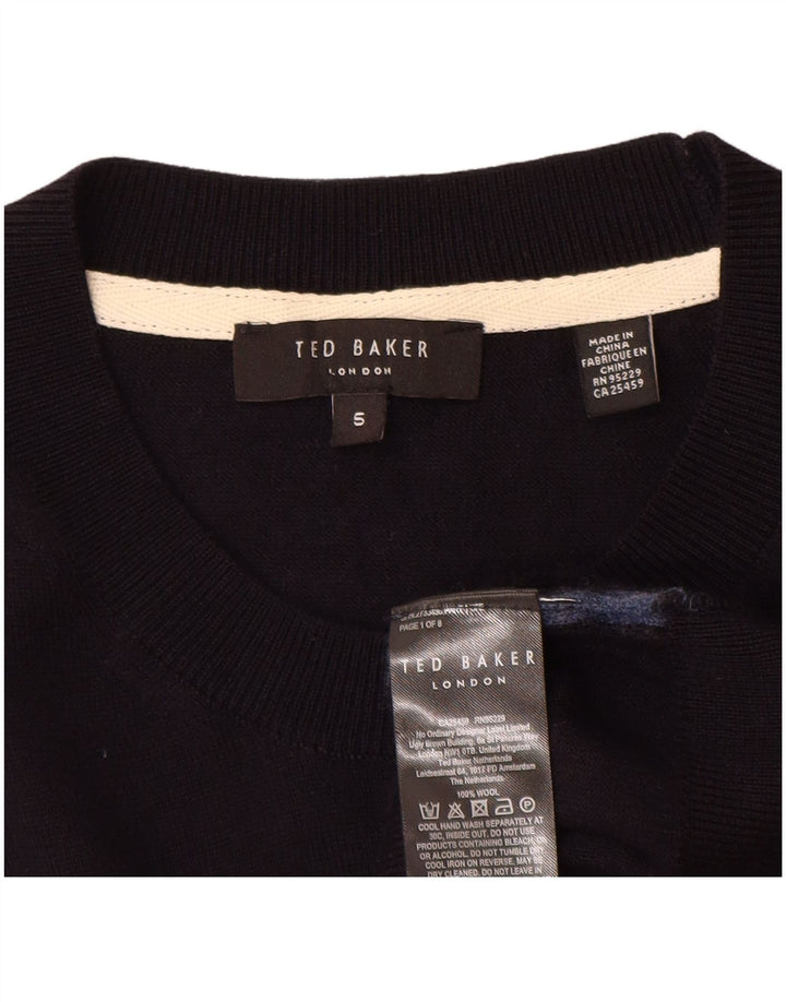Ted Baker Womens Crew Neck Jumper Sweater Size 5 XL Navy Blue Wool