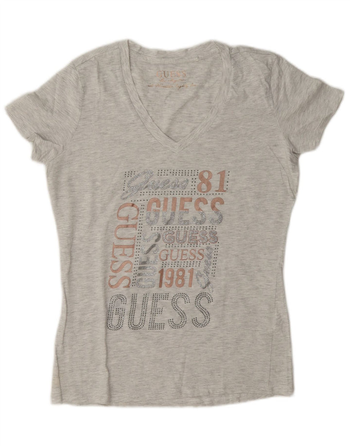 Guess Grafisk T-shirt top til kvinder UK 14 Medium Grå Flecked