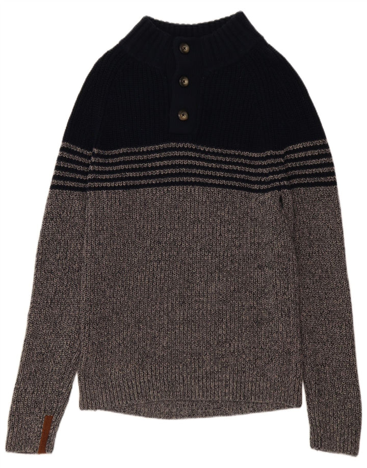 WHITE STUFF Damen-Pullover mit Knopfkragen, UK 16, Größe L, Grau, Farbblock
