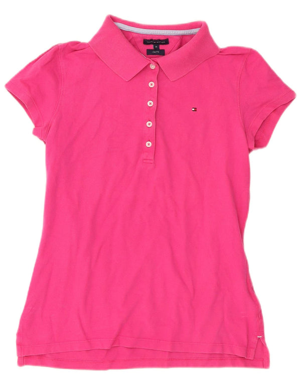 Tommy Hilfiger Damen Slim Fit Poloshirt UK 12 Mittelrosa Baumwolle