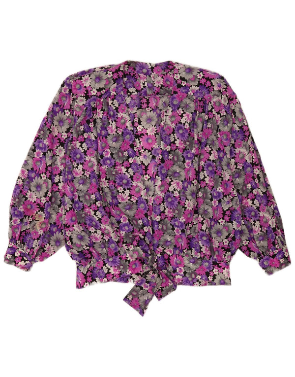 Camicetta a camicia vintage da donna avvolgente UK 18 XL viola floreale