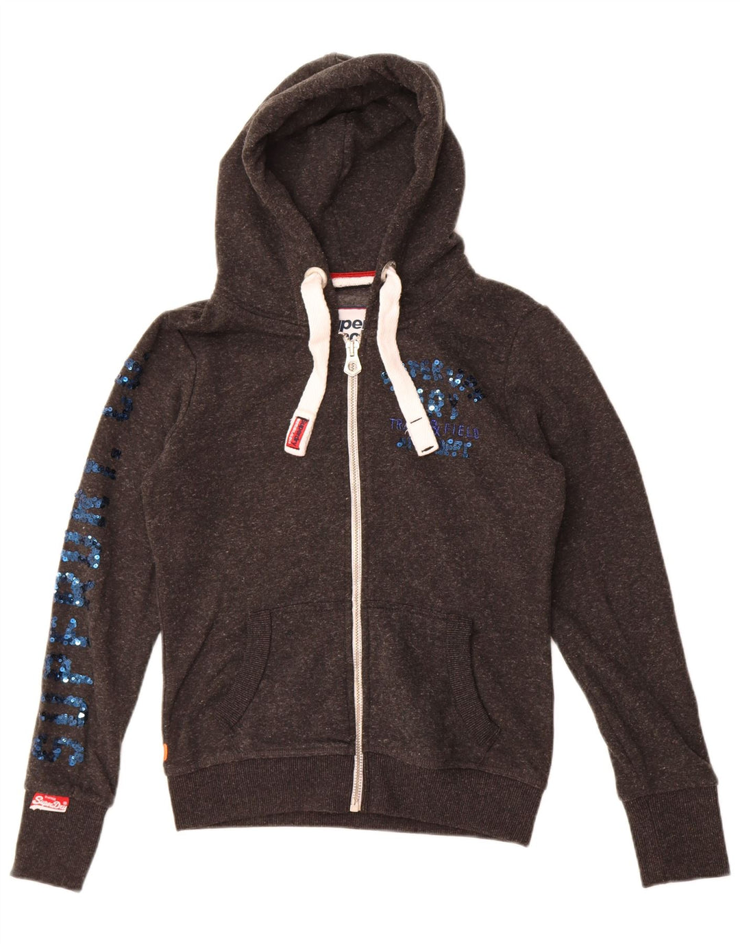 Superdry Womens Graphic Zip Hoodie Sweater UK 10 Small Grey Polyester