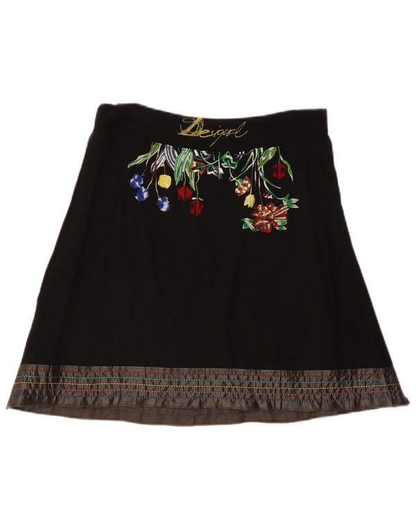 Desigual Damen A-Linienrock Small W27 Schwarz geblümte Baumwolle