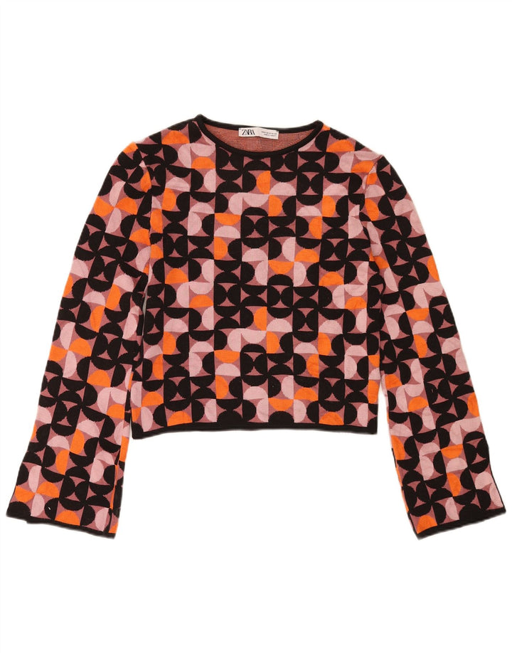 Crop Top pentru femei Zara cu mânecă lungă UK 12 Medium Multicolor Geometric