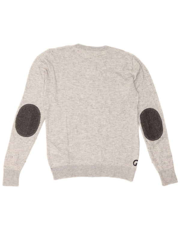 Guess Womens Graphic Boat Neck Jumper Sweater UK 10 Small Grey Flecked