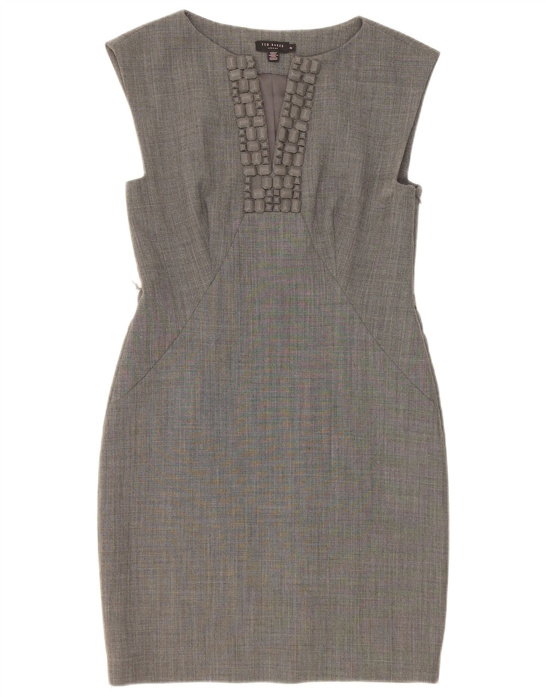 Vestido feminino Ted Baker sem mangas com bainha tamanho 2 poliéster cinza pequeno