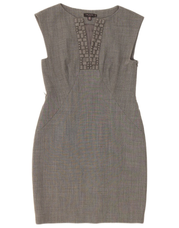 Vestido feminino Ted Baker sem mangas com bainha tamanho 2 poliéster cinza pequeno