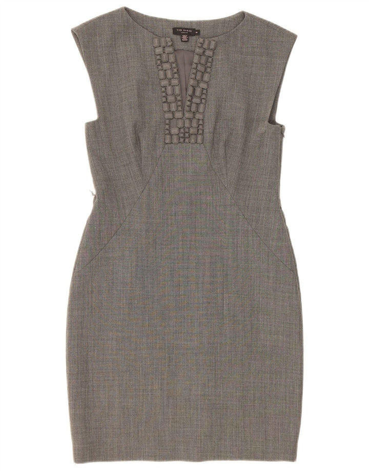Vestido feminino Ted Baker sem mangas com bainha tamanho 2 poliéster cinza pequeno