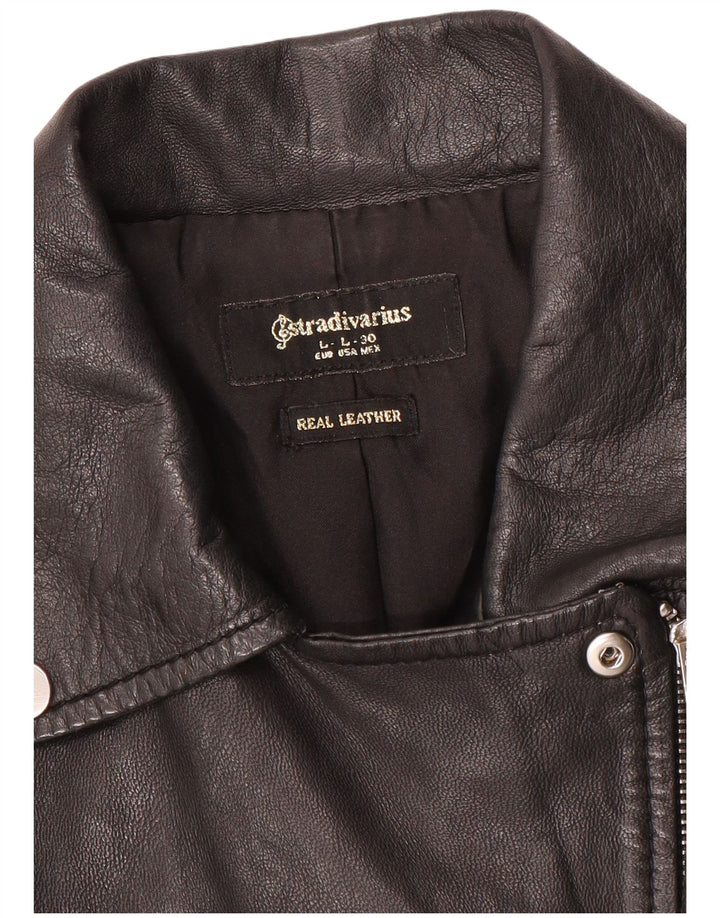 Stradivarius Womens Leather Jacket UK 14 Large Black Leather
