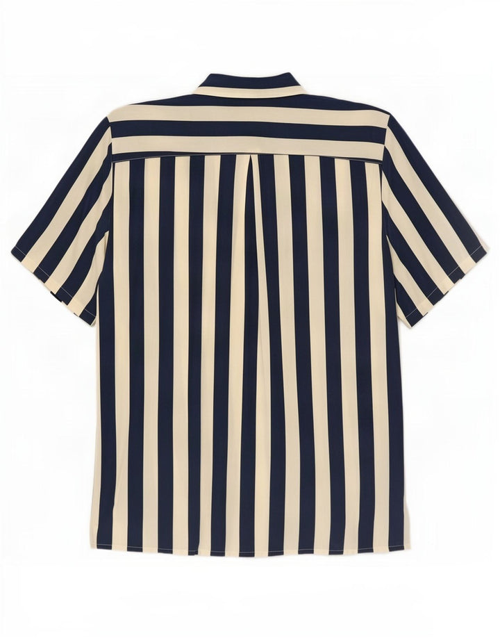 Vintage Womens Short Sleeve Shirt Blouse IT 42 Medium Navy Blue Striped