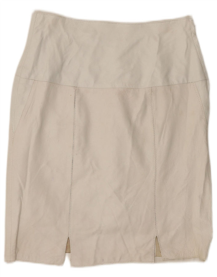 Gonna in pelle vintage da donna IT 44 media W28 in pelle bianca