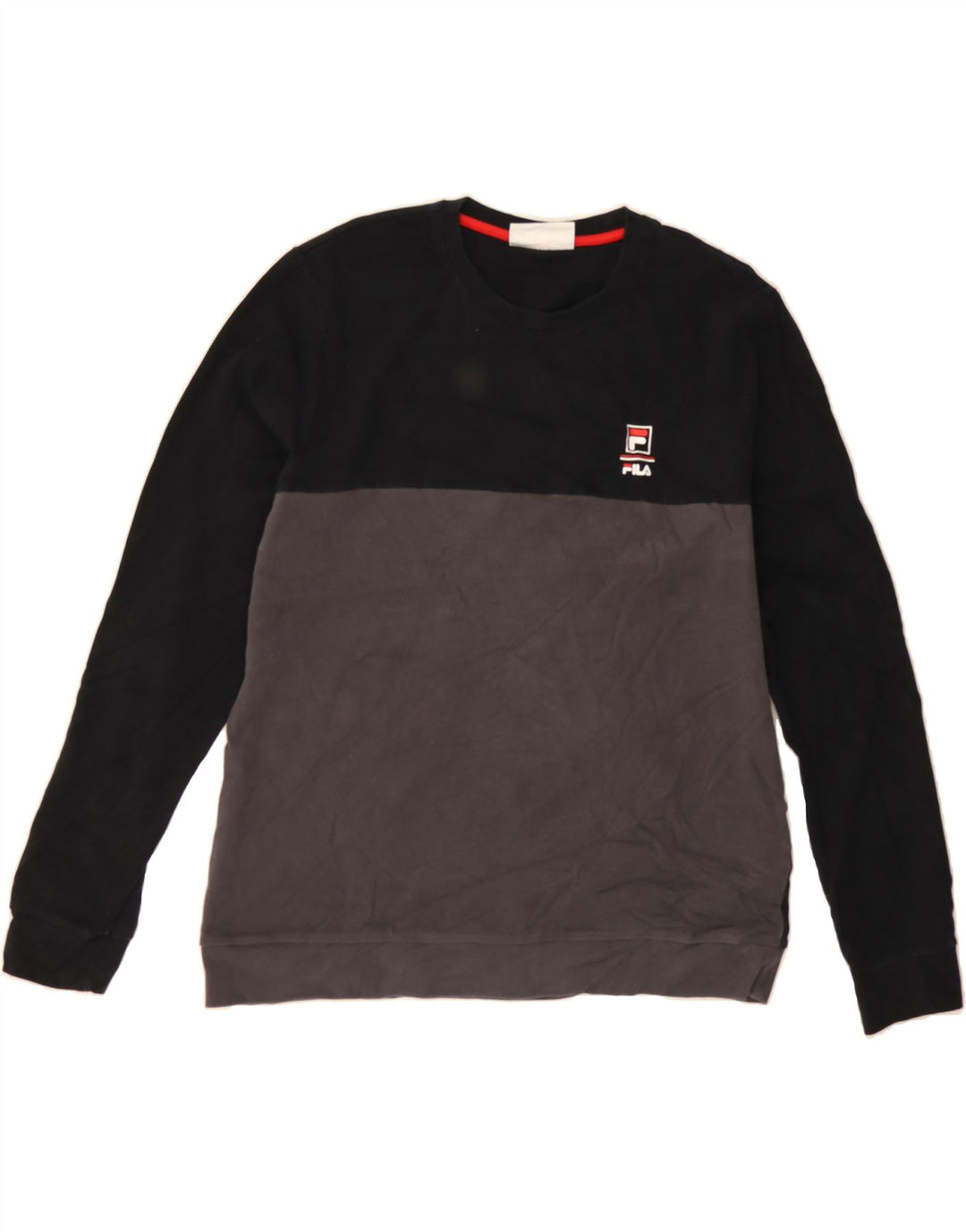 FILA Mens Sweatshirt Jumper Large Black Colourblock Cotton Vintage Fila and Second-Hand Fila from Messina Hembry 