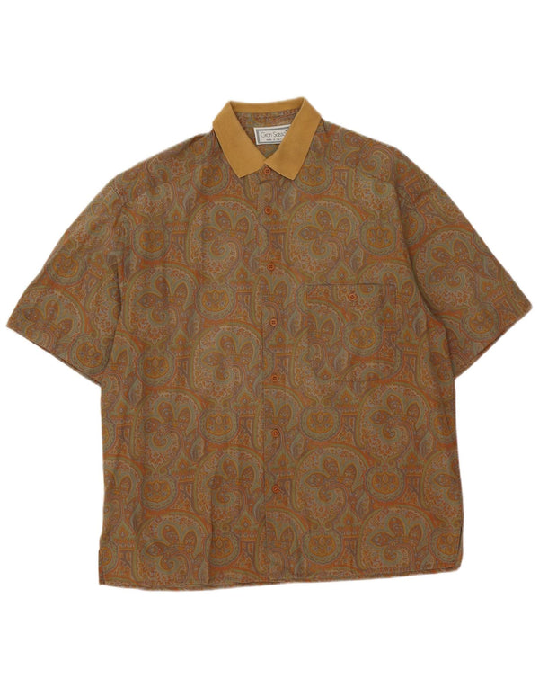 Gran Sasso Mens Short Sleeve Polo Shirt Large Brown Paisley
