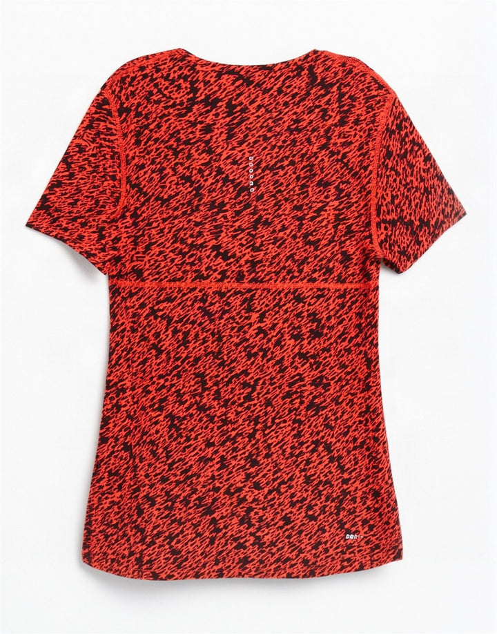 Nike Dame Dri Fit abstrakt mønster T-shirt top UK 16 Large Orange