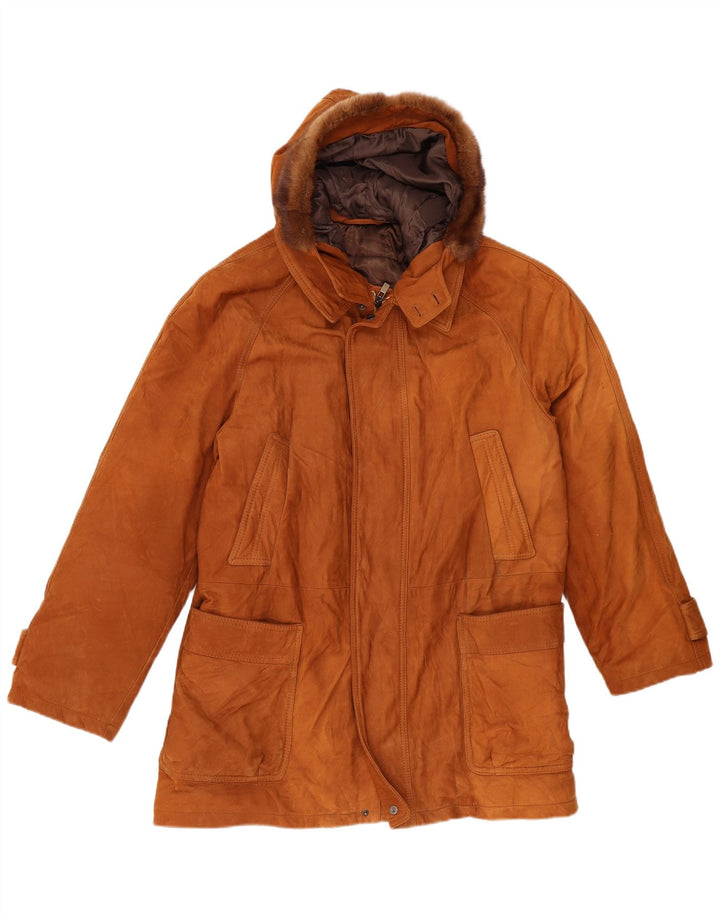 Vintage læderjakke med hætte til mænd IT 50 Large Brown