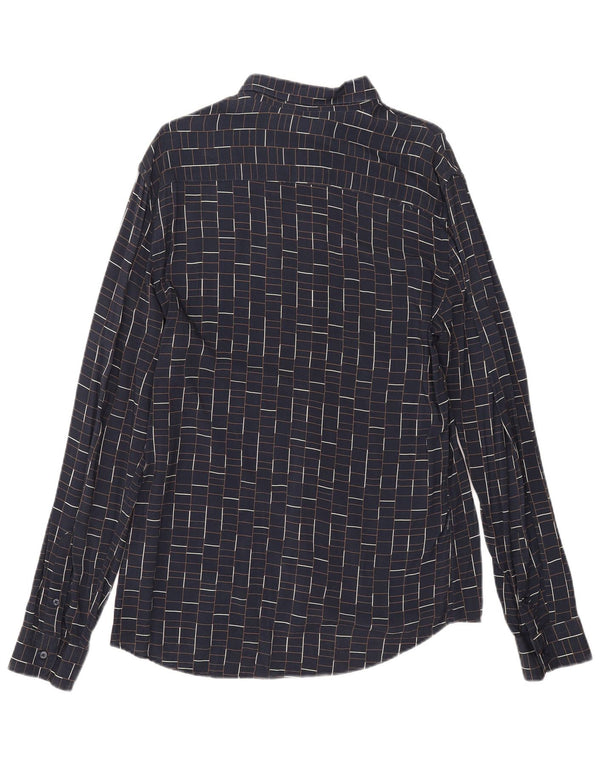 Zara Mens Slim Fit Shirt Large Navy Blue Check Viscose
