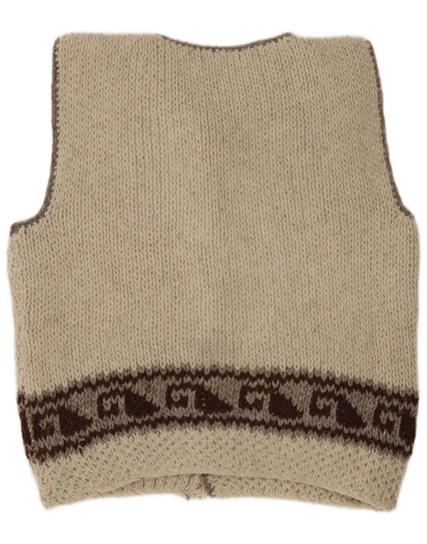 Vintage Mens Sleeveless Cardigan Sweater Large Beige Fair Isle