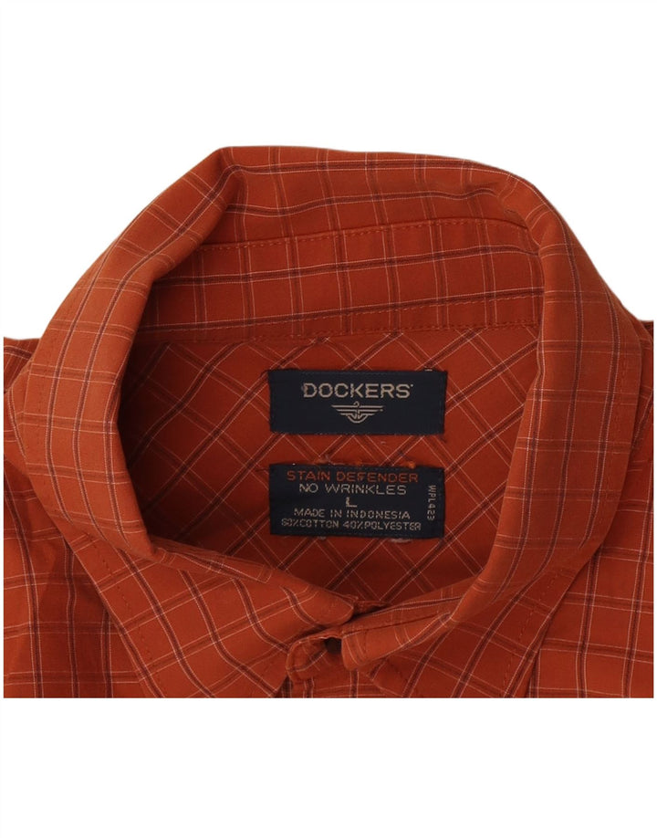 Dockers herreskjorte stor orange ternet bomuld