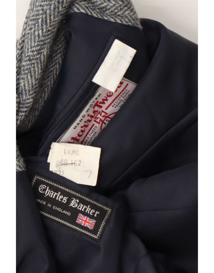 Charles Barker Mens Harris Tweed Blazer Jacket UK 40 Large Blue Herringbone