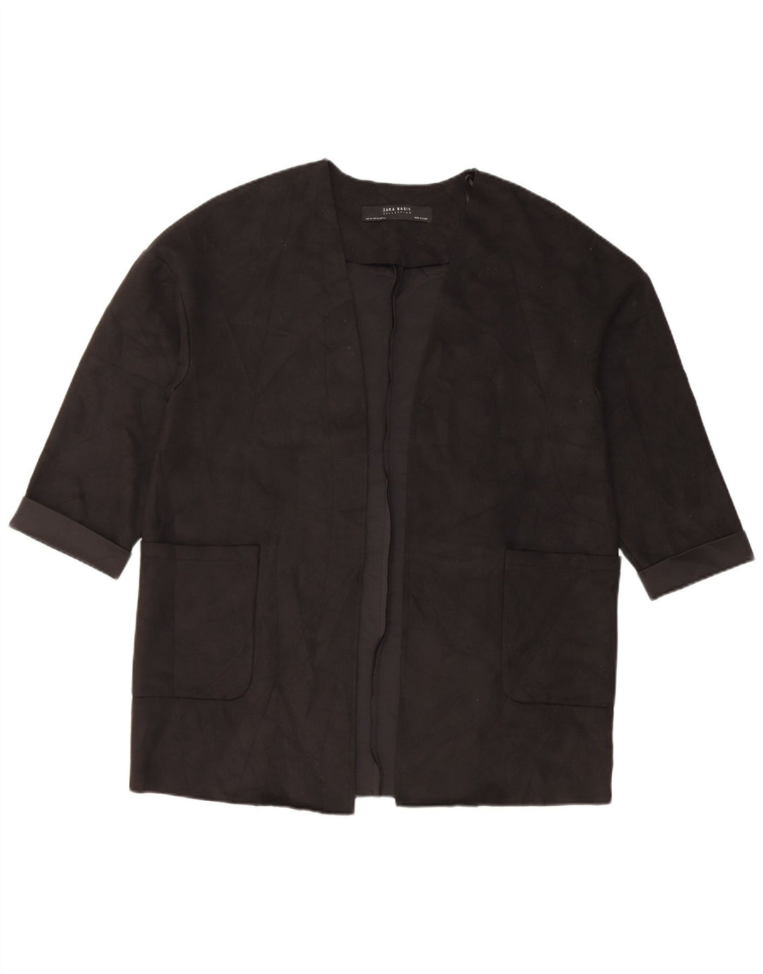 Zara Womens Oversized 3/4 Sleeve Open Blazer Jacket UK 6 XS Black Polyester