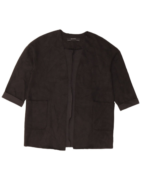 Zara Womens Oversized 3/4 Sleeve Open Blazer Jacket UK 6 XS Black Polyester