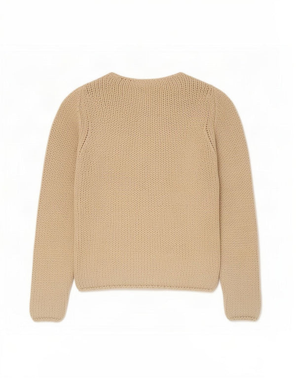 Zara Dame hæklet V-hals sweater UK 12 Medium Beige Bomuld