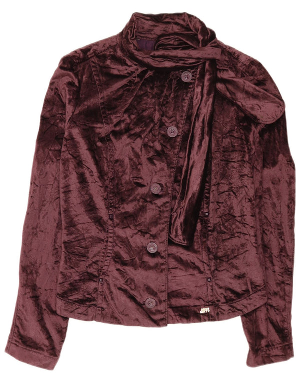 Sixty Womens Crop Velvet Bomber Jacket UK 14 Large Brown Cotton