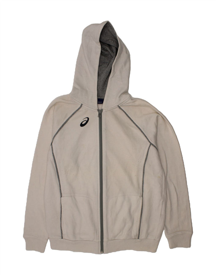 ASICS Boys Zip Hoodie Sweater 13-14 Years Off White Cotton Vintage Asics and Second-Hand Asics from Messina Hembry 