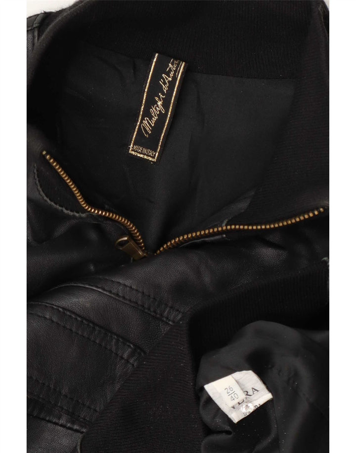 Vintage Womens Crop Leather Jacket IT 40 Small Black