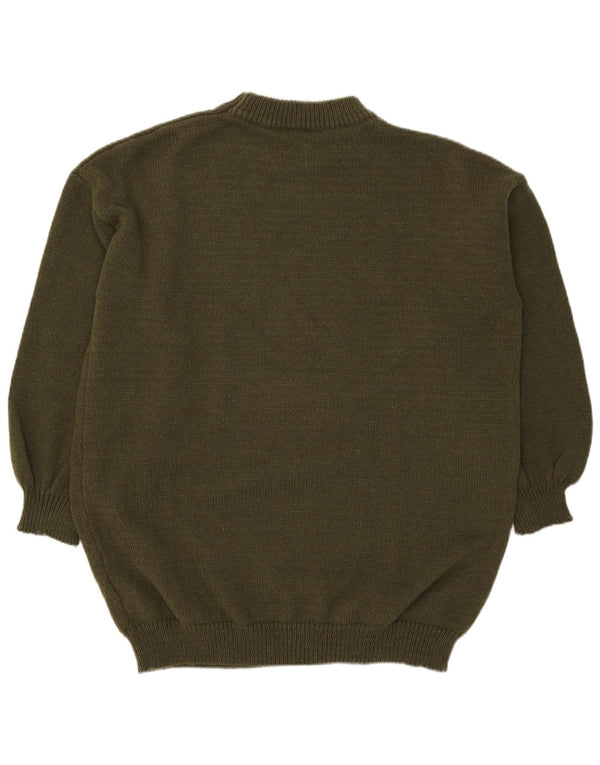 Maglione maglione girocollo da uomo vintage grande poliestere kaki