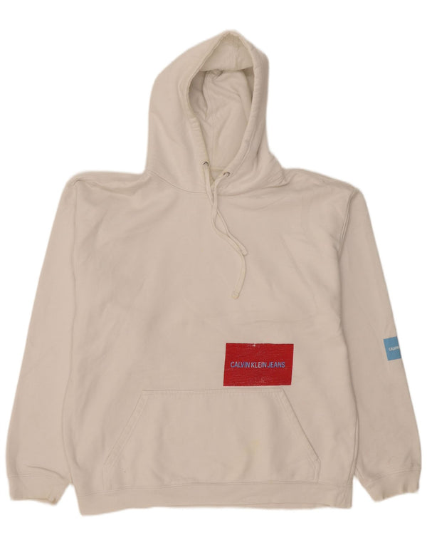 Calvin Klein Jeans Mens Graphic Hoodie Jumper Large White Colourblock