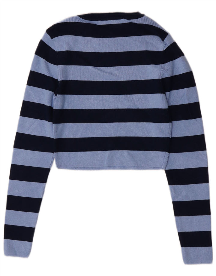 Top corto da donna Zara in camicetta UK 12 Viscosa a righe blu medio