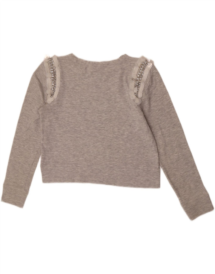 Zara Womens Crop Sweatshirt Jumper UK 12 Medium Grey Flecked Cotton