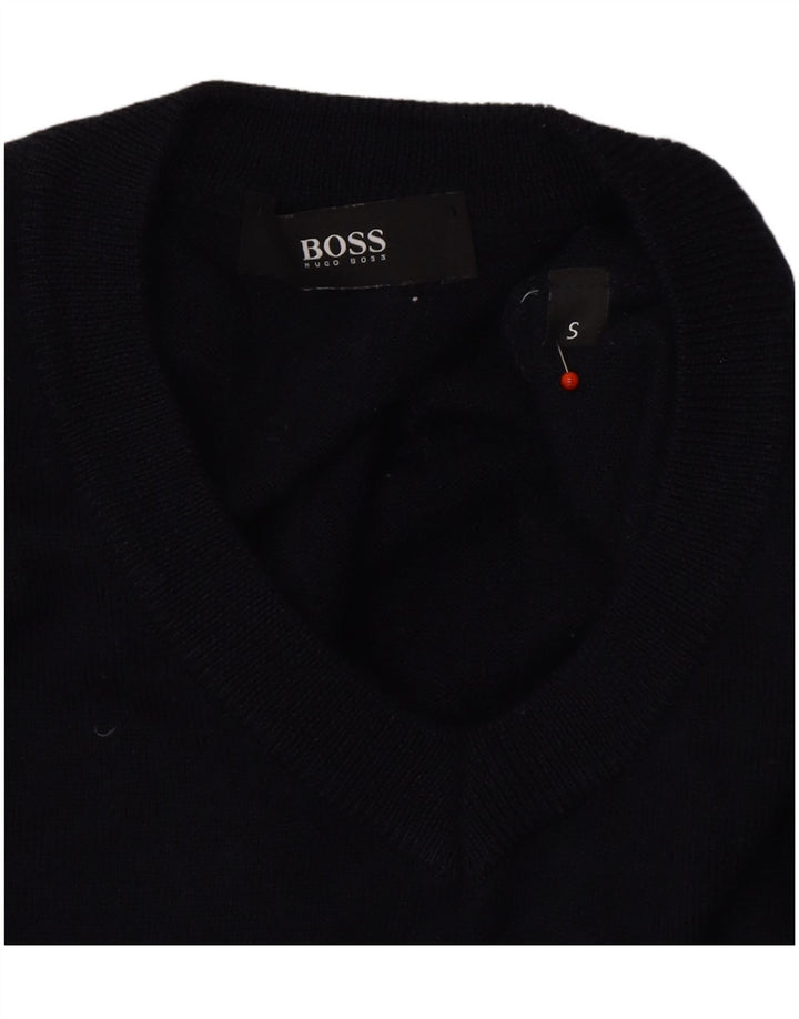 HUGO BOSS Mens V-Neck Jumper Sweater Small Navy Blue