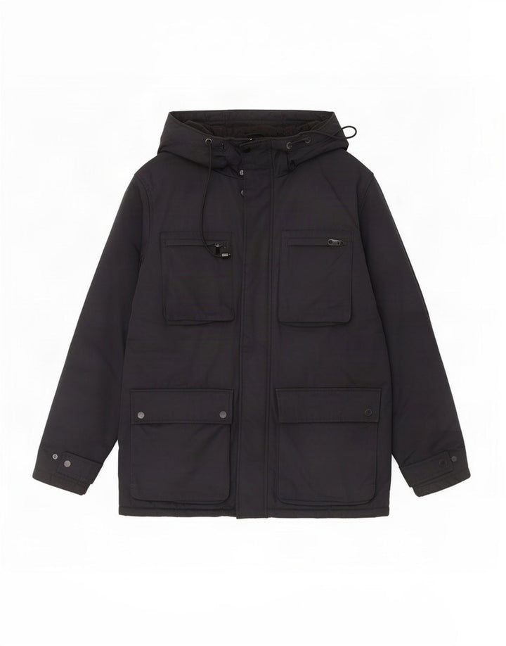 Marks & Spencer Mens Hooded Utility Jacket UK 40 Large Black Polyester
