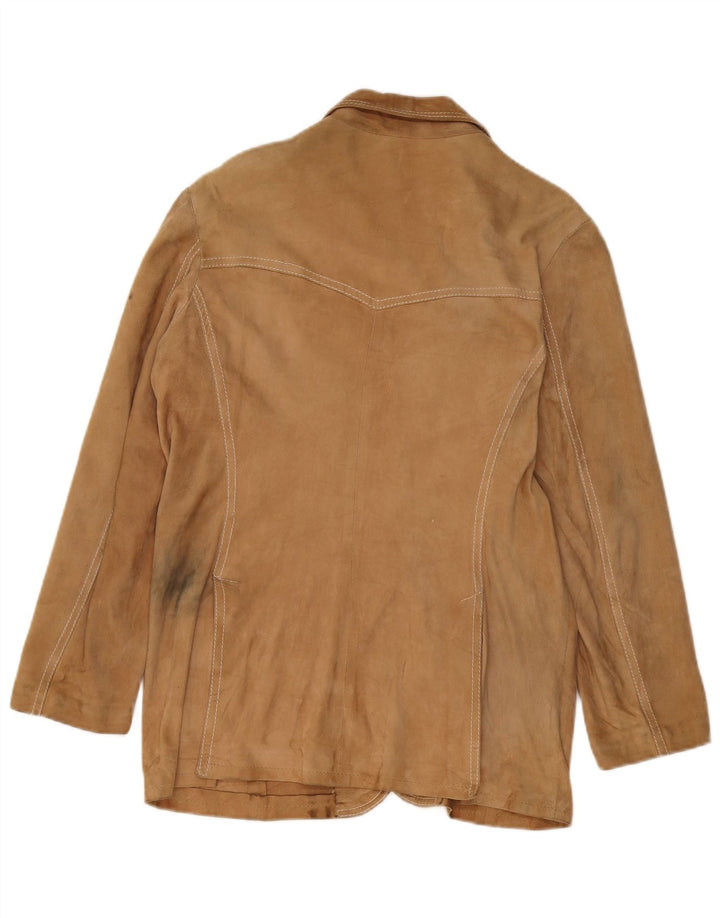 Vintage Womens 3 Button Suede Blazer Jacket UK 14 Medium Beige