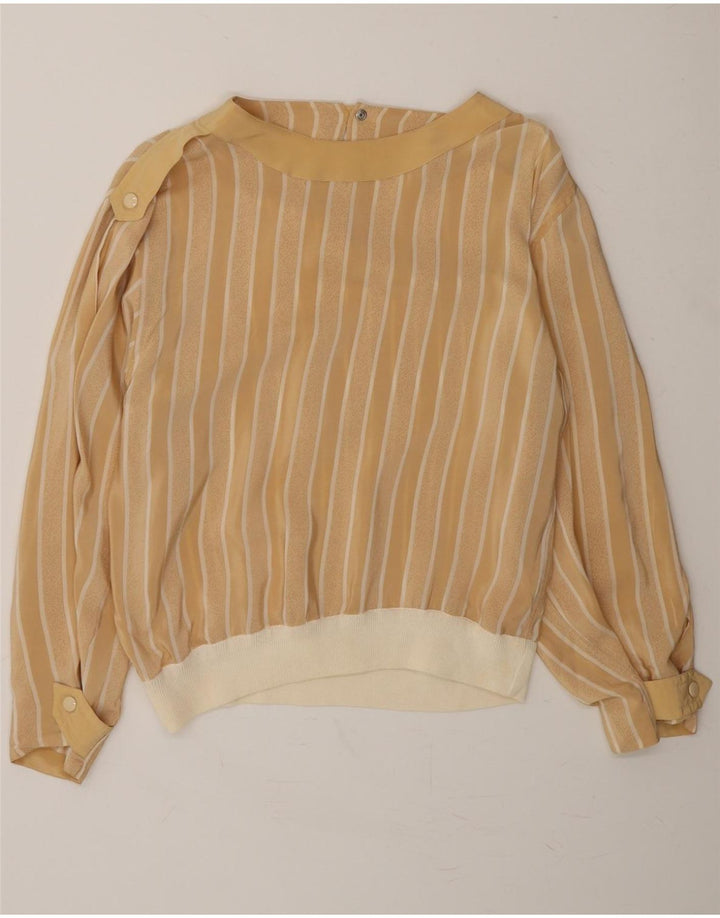 VINTAGE Womens Long Sleeve Blouse Top UK 12 Medium Beige Striped Vintage Vintage and Second-Hand Vintage from Messina Hembry 