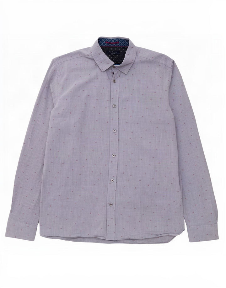 Camisa masculina Ted Baker com estampa abstrata tamanho 4 grande algodão cinza